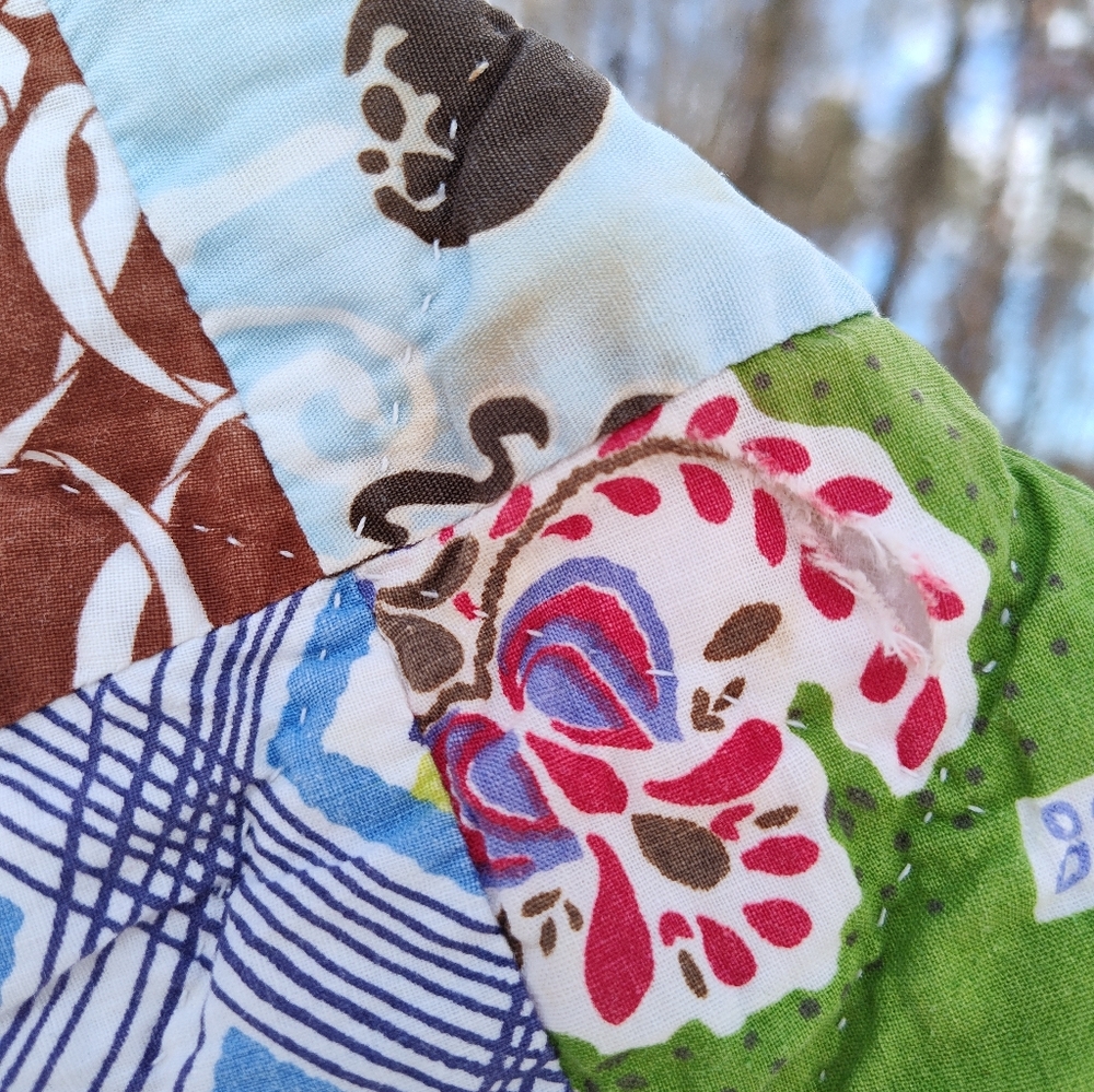 White Quilted Duster Jacket Upcycled Patchwork KAS Originals 80s Cotton One Size - Picture 13 of 16